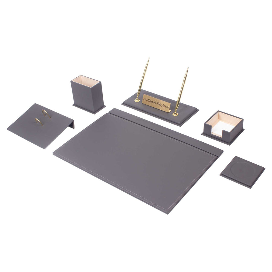 Luna 8-Piece Desk Set with Nameplate — Gray