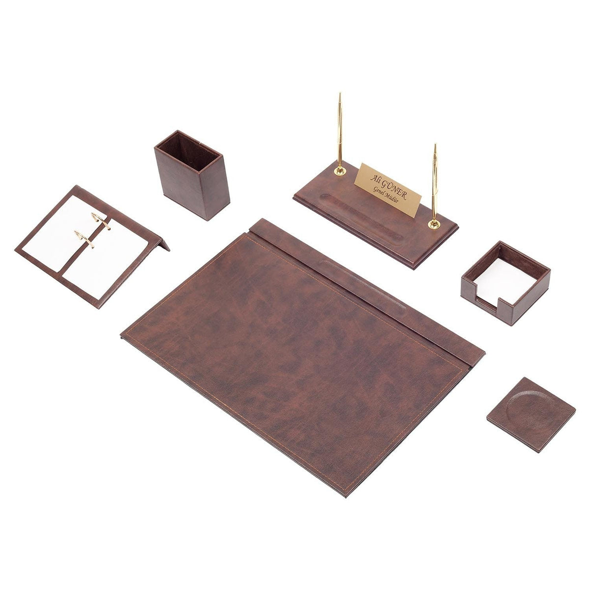 Luna 8-Piece Desk Set with Nameplate — Brown