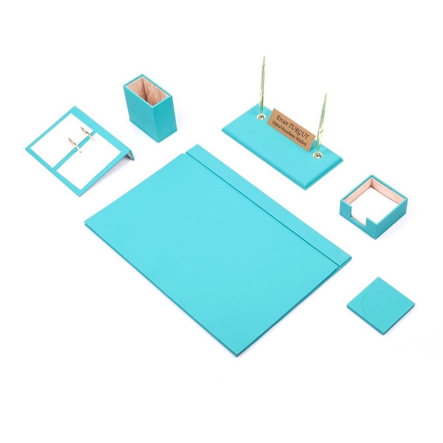Luna 8-Piece Desk Set with Nameplate — Turquoise