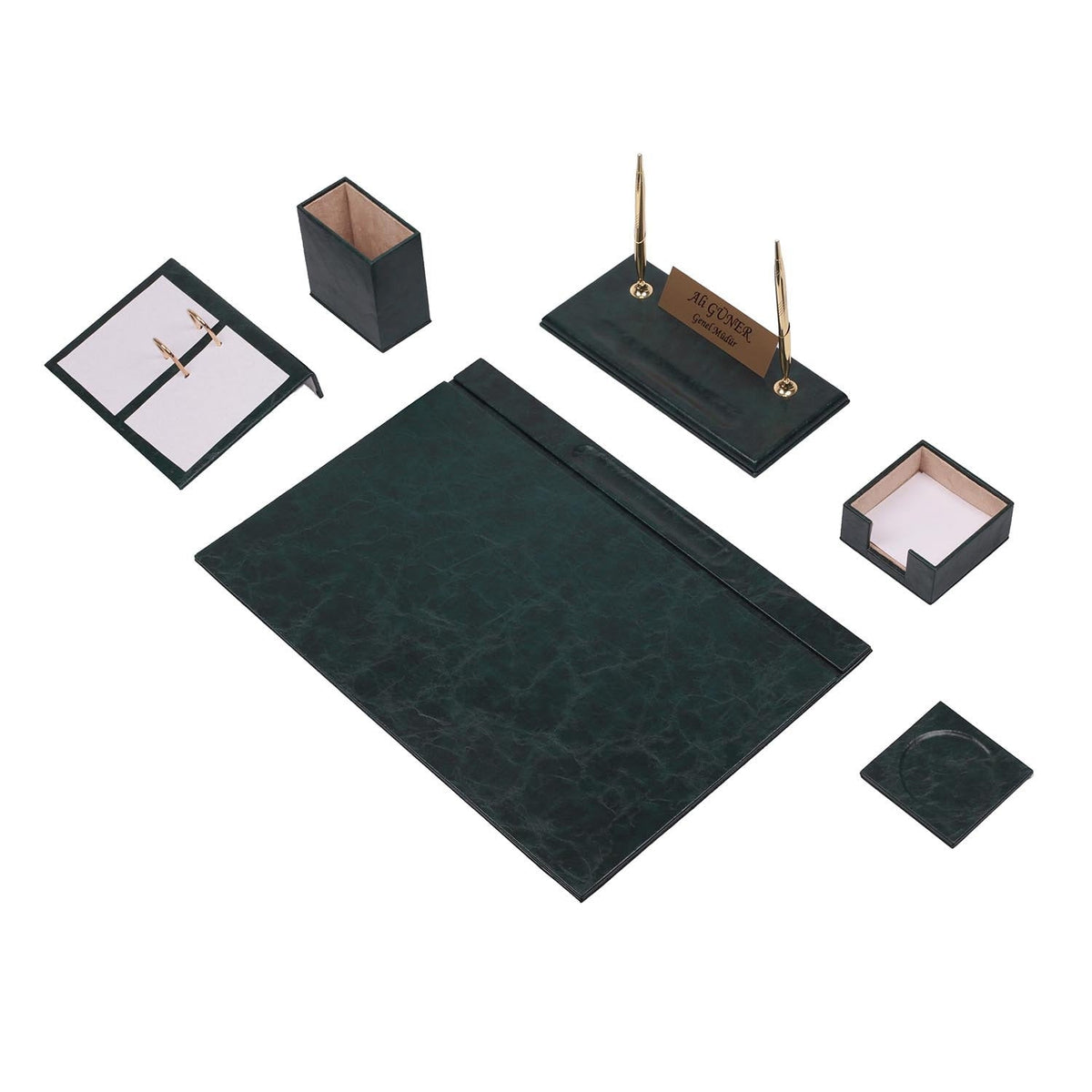 Luna 8-Piece Desk Set with Nameplate — Green
