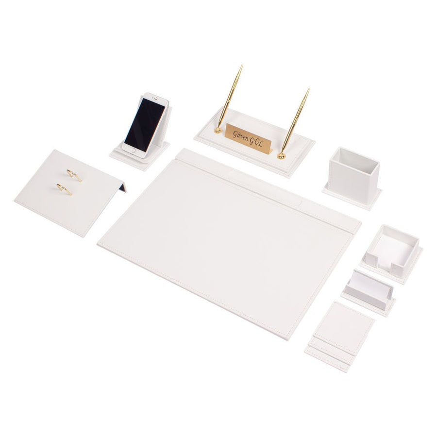 Vega 12-Piece Desk Set with Nameplate — White