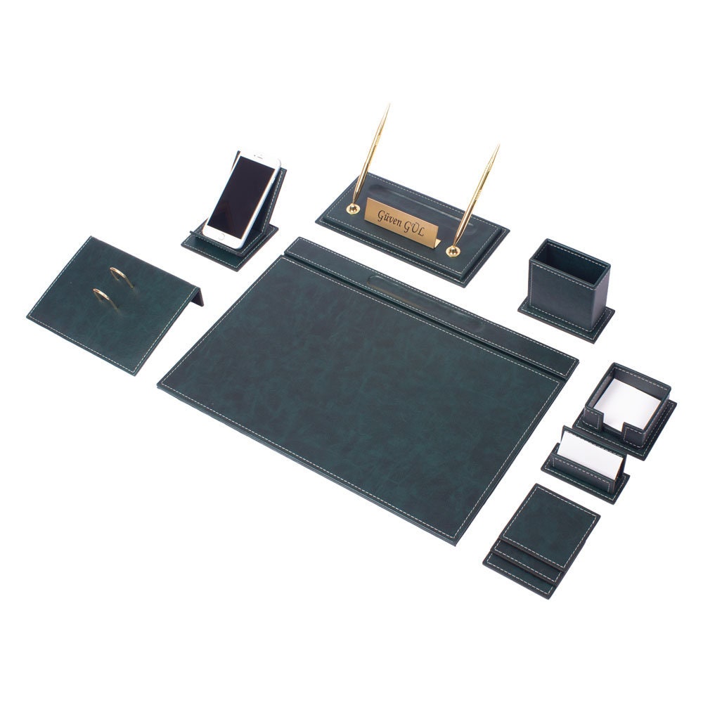 Vega 12-Piece Desk Set with Nameplate — Green