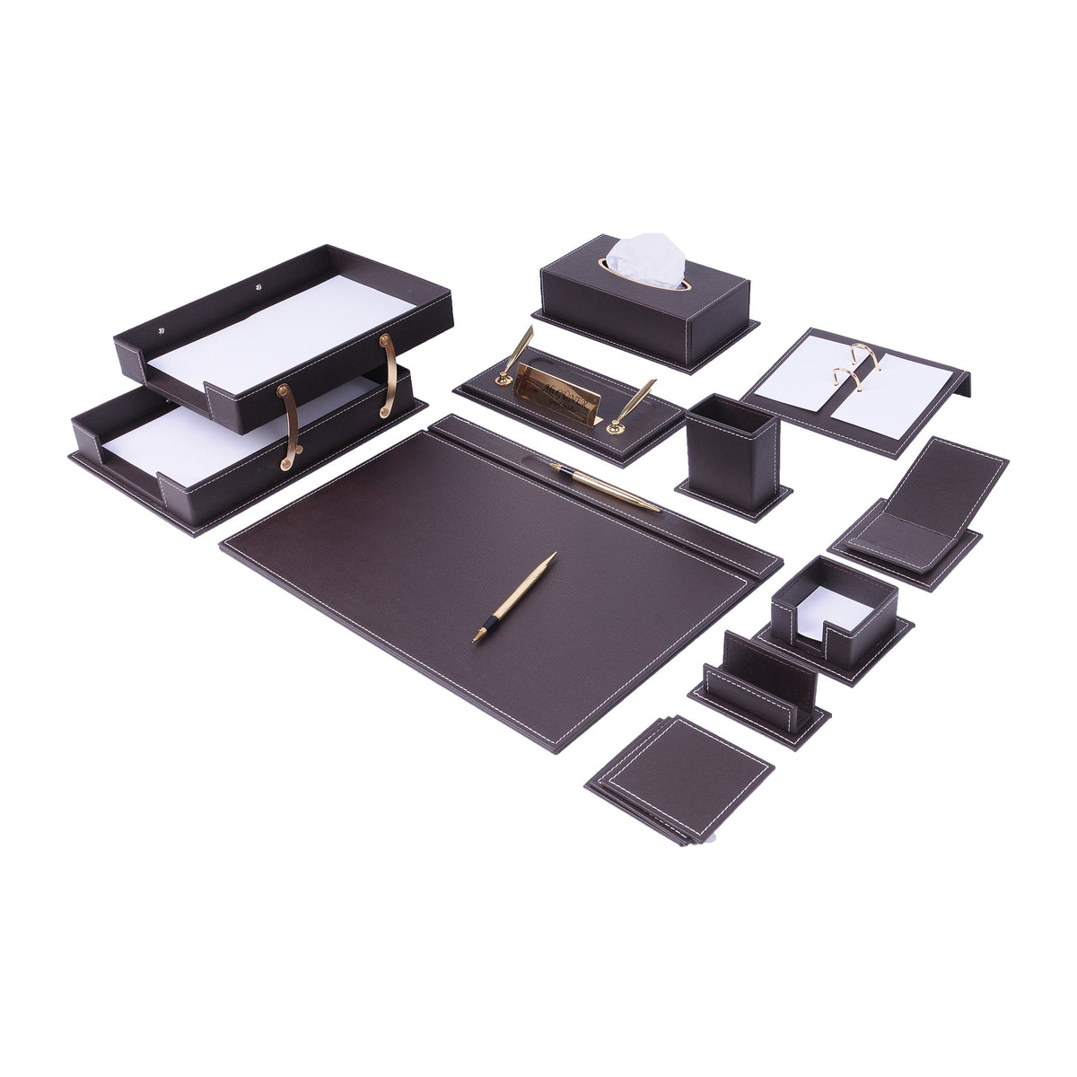 Vega 14-Piece Desk Set with Nameplate — Tan