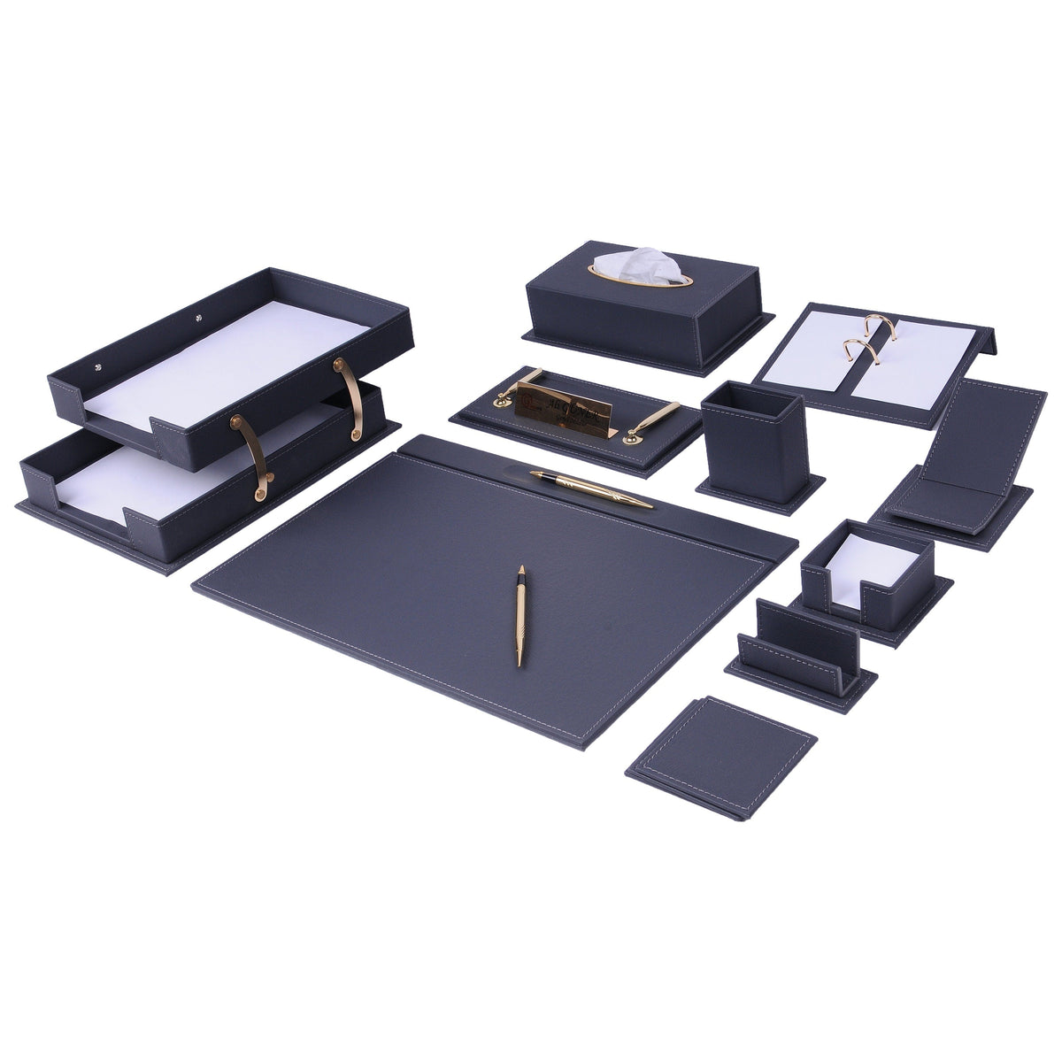 Vega 14-Piece Desk Set with Nameplate — Gray