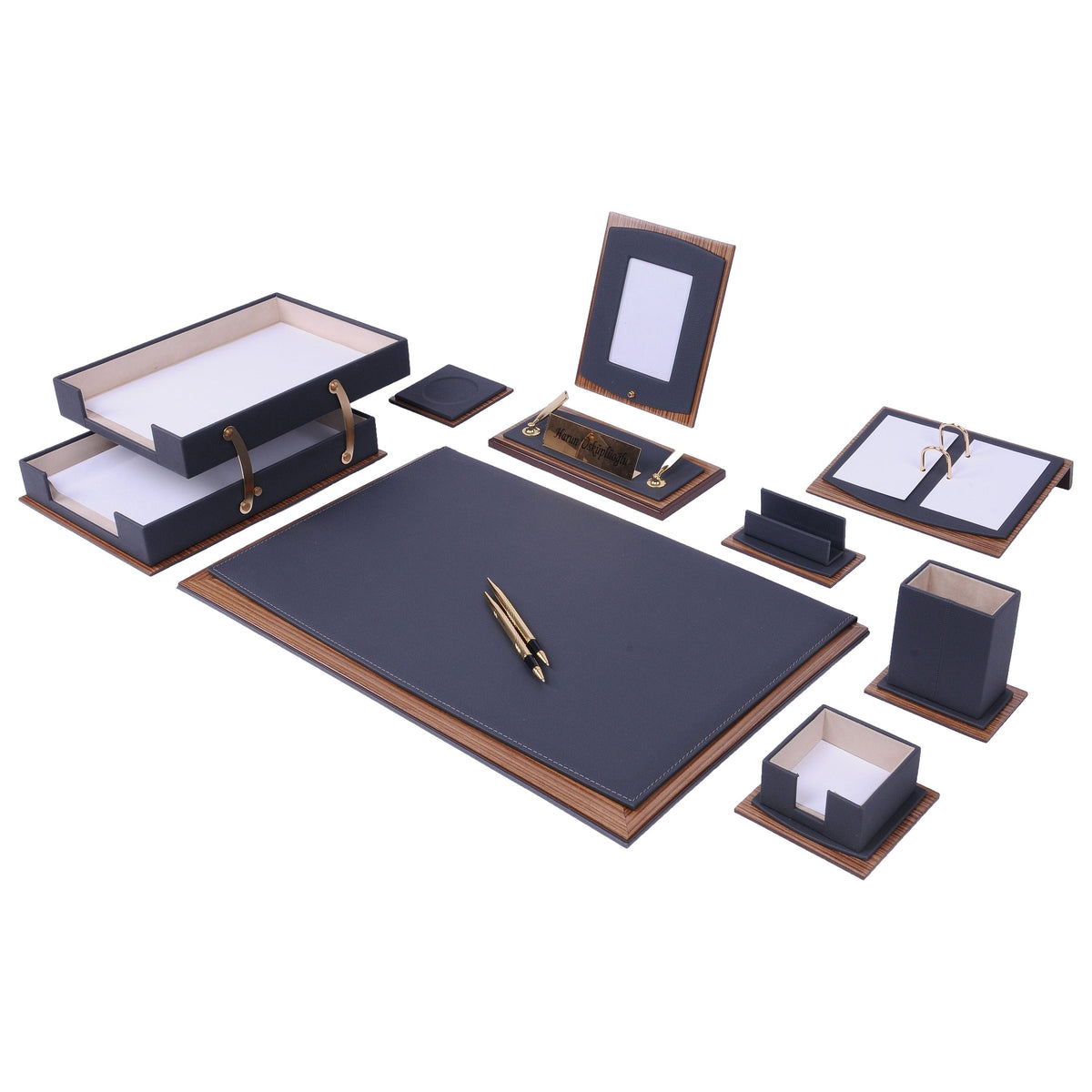 Star 11-Piece Desk Set with Two-Tier Tray — Green