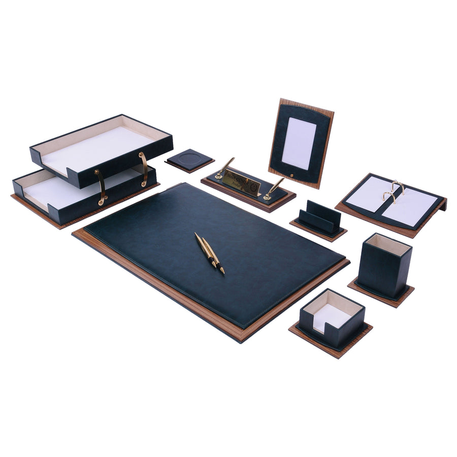 Star 11-Piece Desk Set with Two-Tier Tray — Green