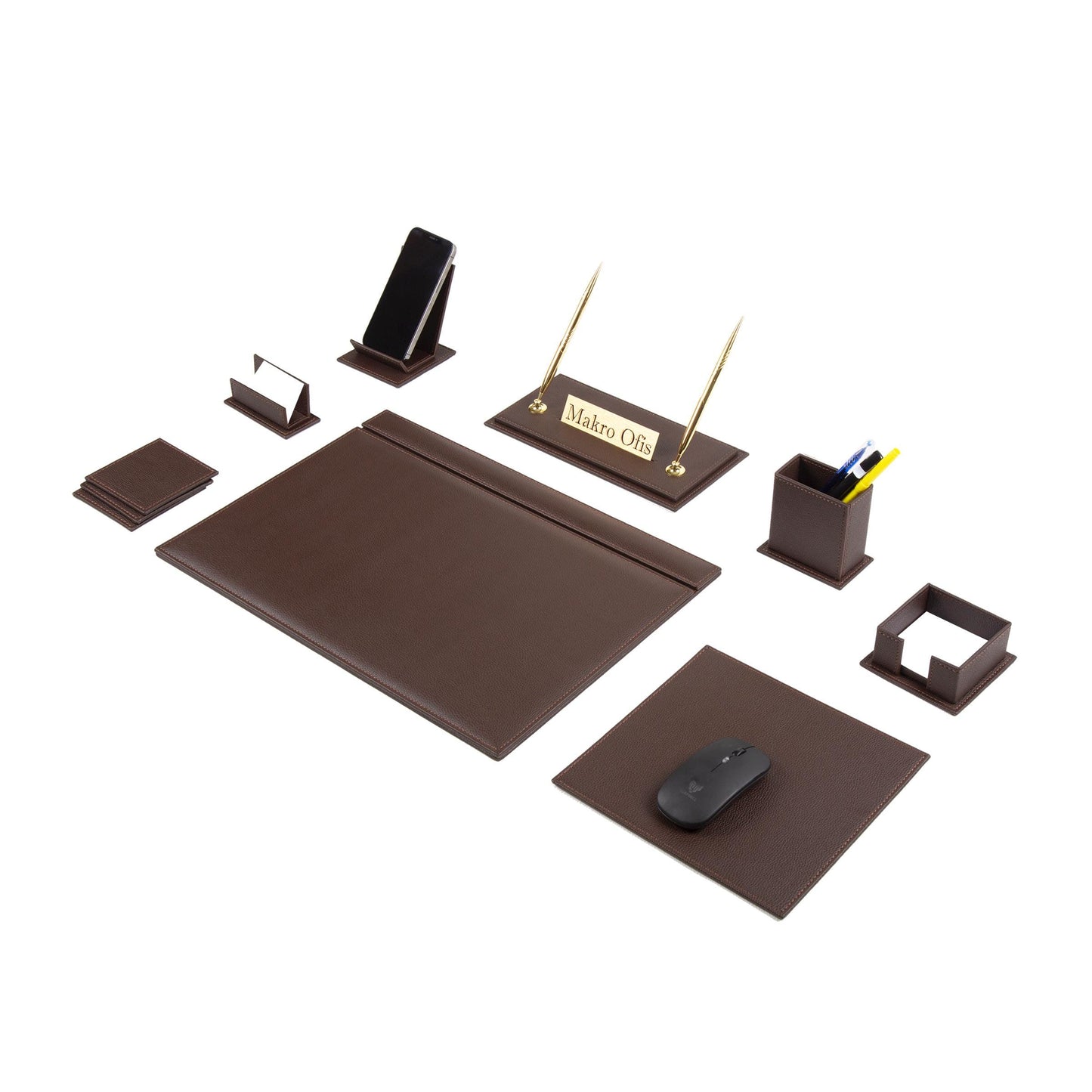 VENUS Leather Desk Set - 12 Accessories - Burgundy