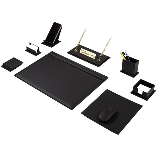 VENUS Leather Desk Set - 12 Accessories - Black