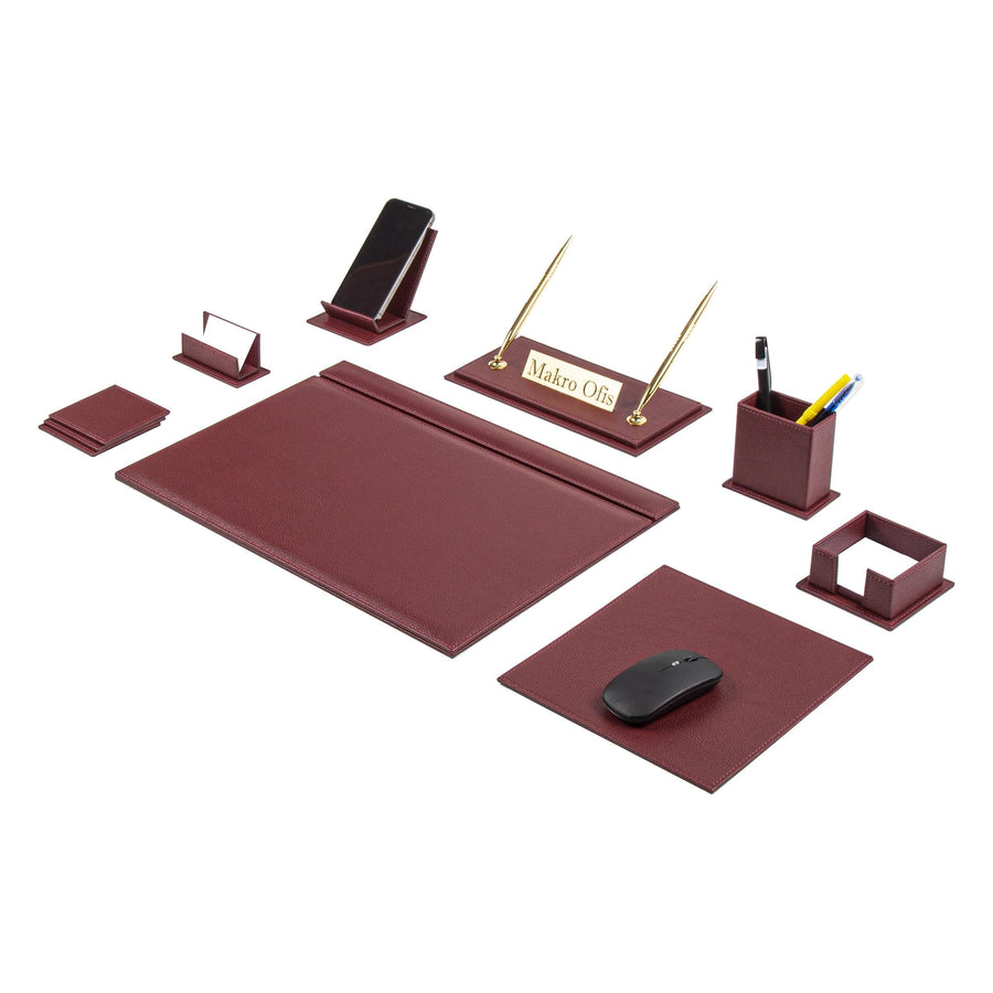Venus 12-Piece Desk Set with Mouse Pad — Burgundy