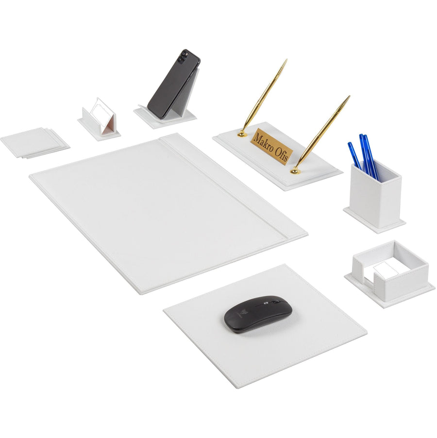 Venus 12-Piece Desk Set with Mouse Pad — White