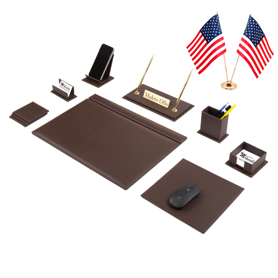 Venus 14-Piece Desk Set with Two Desk Flags — White