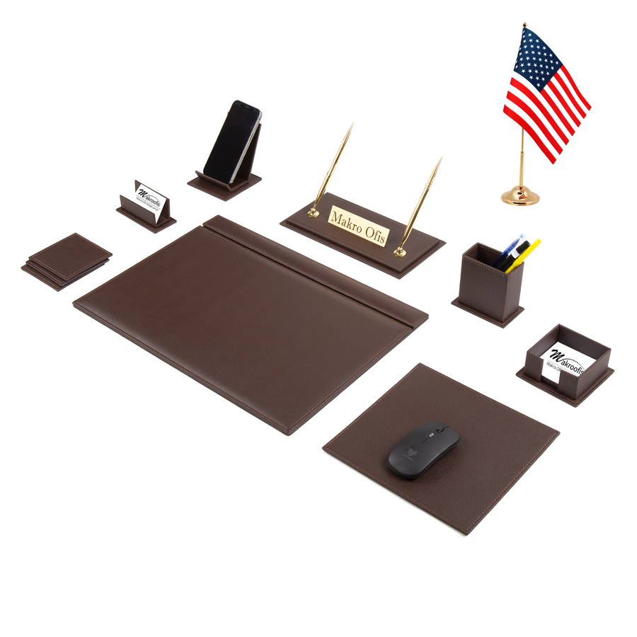 Venus 13-Piece Desk Set with Desk Flag — Burgundy