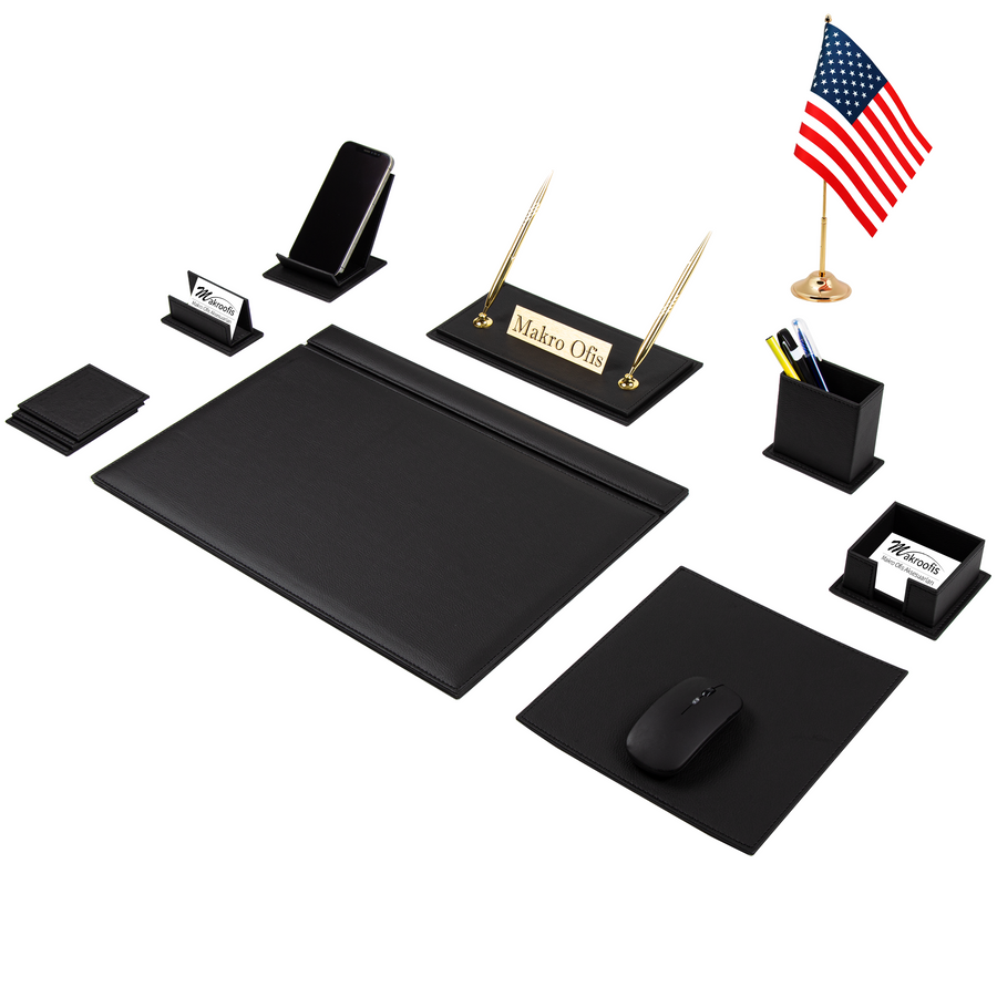 Venus 13-Piece Desk Set with Desk Flag — Burgundy