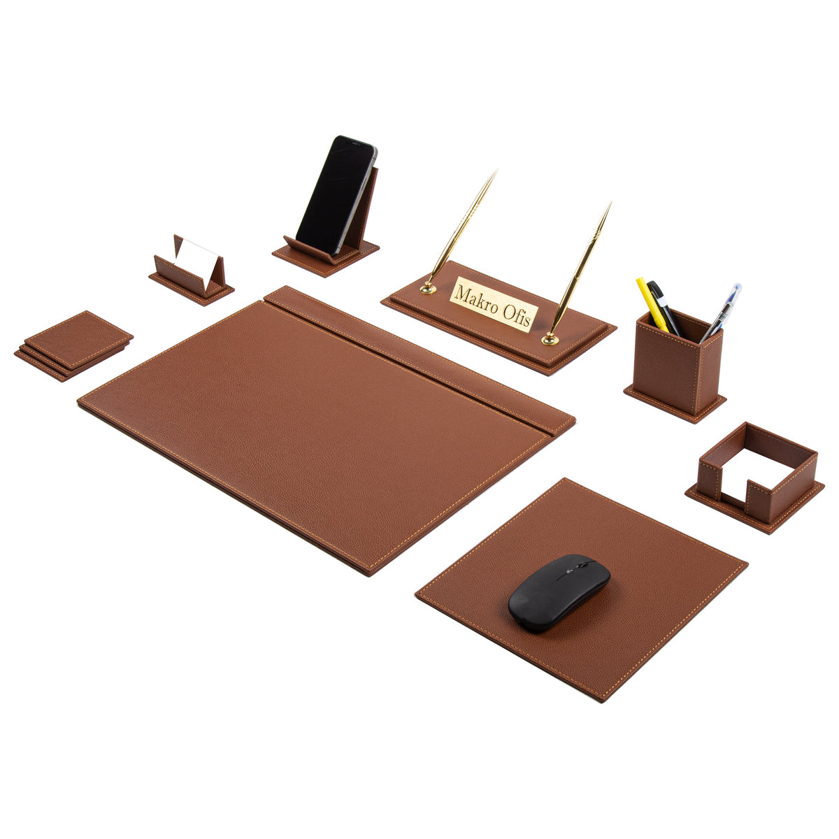 Venus 12-Piece Desk Set with Mouse Pad — Tan