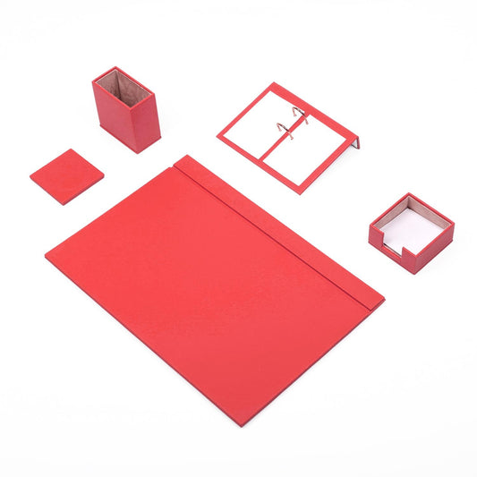 Luna Leather Desk Set 5 Accessori Rosso
