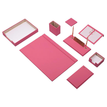 Luna Leather Desk Set 10 Accessories Pink