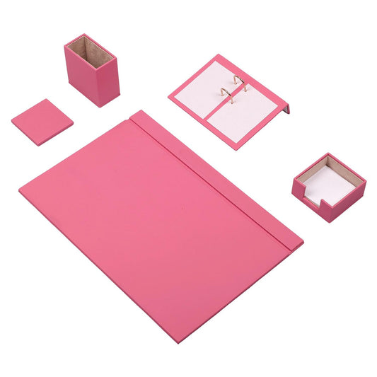 Luna Leather Desk Set 5 Accessori Rosa