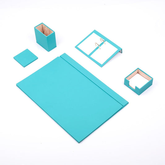 Luna Leather Desk Set 5 Accessori Turchese