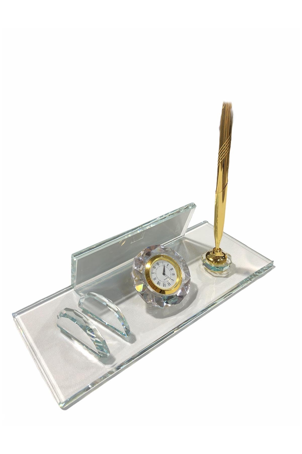 Glass Desk Name Plate With Clock