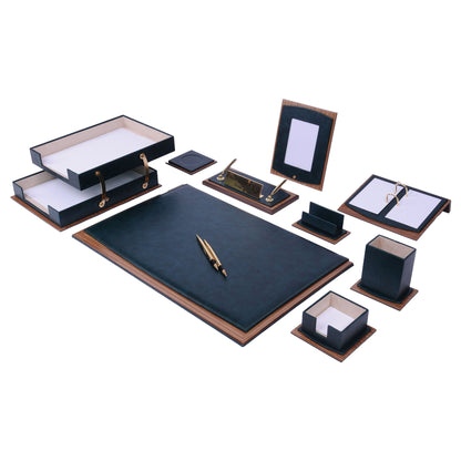 Star Luxury White Leather Desk Set 11 Pieces With Double Document Rack